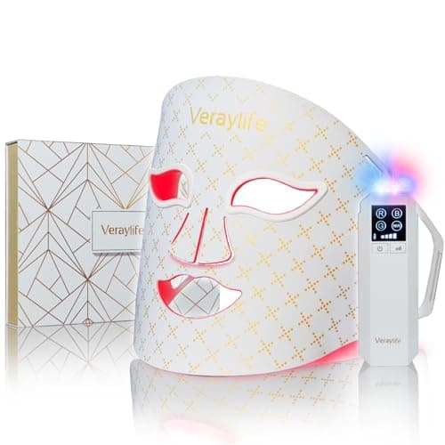 Veraylife Red Light Therapy for Face, 7 Light Modes Led Face Mask Light Therapy with 850nm NIR, 3000mAh Rechargeable Red Light Mask, 432 Beads Pro LED Face Mask at Home (White-C) - Image 1