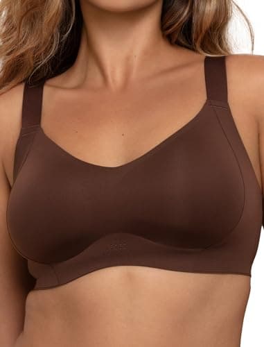COMFELIE Women Wireless Minimizer Bra Full Coverage Supportive Fit Adjustable Straps Back Smoothing Dark Brown 2XL - Image 1
