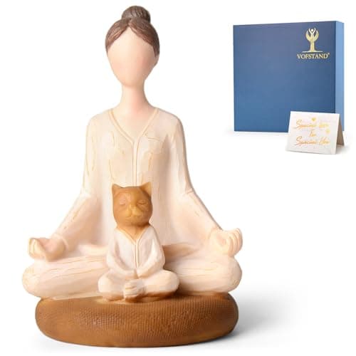 Vofstand Yoga Meditation Statue Gifts for Women - Mini Yoga Girl with Cat Dog Figurines Gift for Office Cute Relaxation Gifts for Yoga Lovers & Cat Dog Lover Resin Yoga Figurine Decor Table Ornament - Image 1