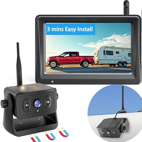 YEOIZO Wireless Backup Camera for Trucks, Solar Magnetic, Portable, No - Drill, No - Wire, 3 Min Easy Install, Night Vision, Rechargeable with 5" HD Monitor Systems for Car, Small RV, Camper, Trailer - Image 1