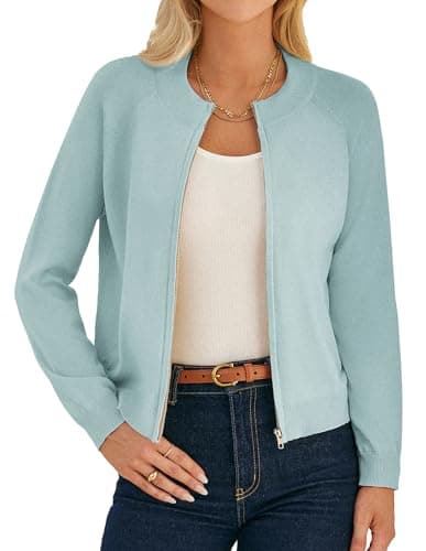 GRACE KARIN Zip Up Cardigan Sweaters for Women Lightweight Spring Outfits Clothes Light Jackets for Women Blue XL - Image 1