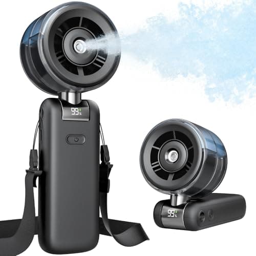 Bearwind Misting Fan Portable - Handheld Turbo Fan with Cool Mist Spray, 4000mAh Rechargeable, 5 Speeds, Personal Foldable Water Mister for Summer Travel, Beach & Outdoor Essentials - Black - Image 1