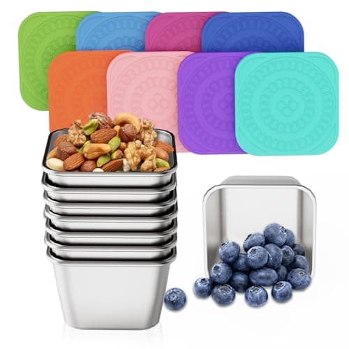 ENCYS Set of 8 Snack Containers,Reusable Snack Container,Stainless Steel lunch box ;Leak Proof Stackable Small Metal Food Containers with Silicone Lids - Image 1