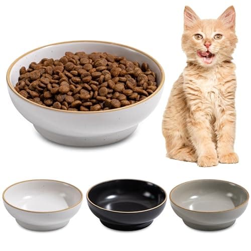Cat Bowl 3 Pack, Pet Plate, Premium Ceramic Food Grade Pet Bowl Suitable for Dry and Wet Food, 5 in Feeding Indoor Cats, Kittens and Small Dogs, Dishwasher Safe (Black White Gray) - Image 1