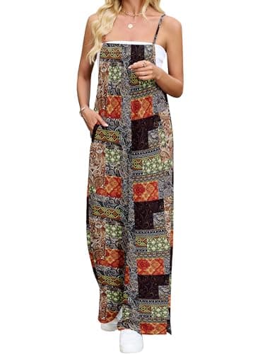 Heymoments Overalls Jumpsuits Rompers for Women Floral Print X-Large Casual Maternity Summer Comfy Ladies Loose Fit Dressy Wide Leg One Piece Sleeveless Grils Long Bib Baggy Pants with Pockets - Image 1