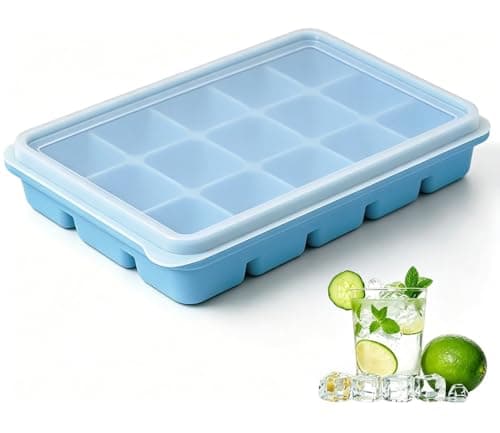 Azxb Ice Cube Trays with Lid, 1 Pack 15 Cubes Easy Release Stackable Flexible Silicone Ice Cube Trays for Freezer with Removable Silicone Lid, Ice Tray Molds for Baby Food, Whiskey, Cocktail, Coffee - Image 1