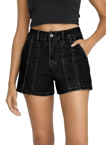 Sidefeel Womens Jean Shorts High Waisted Stretchy Trendy Seamed Front Loose Summer Causal Denim Shorts with Pockets Black Size 4 - Image 1