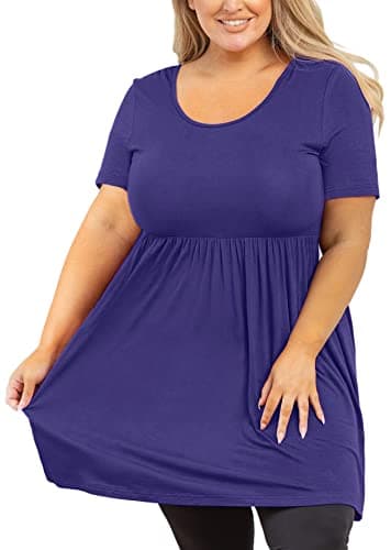 AusLook Women's Plus Size Tunic Short Sleeve Clothes Scoop Neck Summer Tops Pleated Flowy Loose Fit Babydoll T Shirt L-5X, C8-royal Blue, 4X - Image 1