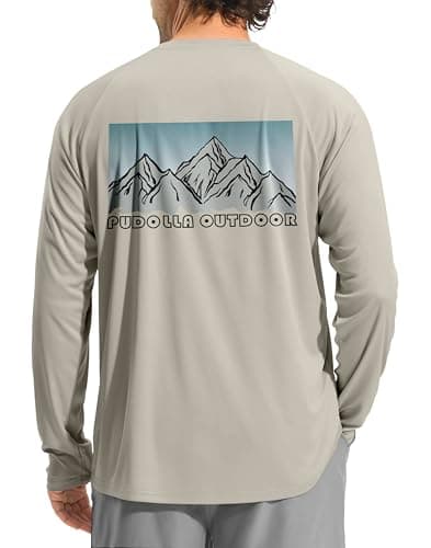 Pudolla Men's Sun Protection Long Sleeve Shirts UPF 50+ Fishing Swim Shirts Lightweight Quick Dry Rash Guard Hiking Shirts(Grey/Mountain Small) - Image 1