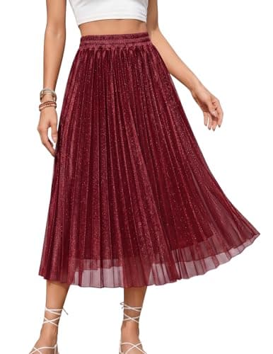 Gardenwed Pleated Midi Skirt for Women Aline Summer High Elastic Waisted Swing Skirts with Lining 2026 Casual Work Vacation Burgundy L - Image 1
