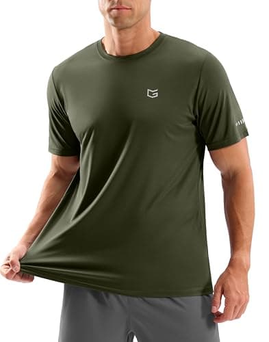 Men's Workout Breathable T-Shirts Dry Fit UPF 50+ Sun Shirts Quick Dry Cooling Tee for Athletic, Running, Hiking (Olive, XL) - Image 1