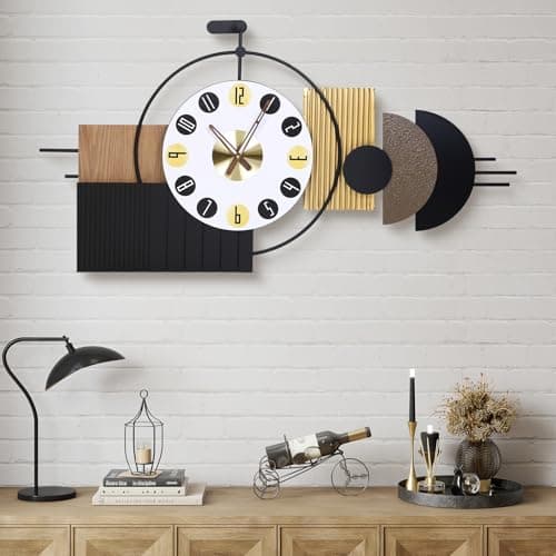 Anmotpe Luxury Modern Wall Clocks-Large Geometric Dial Wall Clock Battery Operated,Wood Metal Frame Big Clock Silent Non Ticking for Living Room, Bedroom,Kitchen,Office -42X21.6 Inch - Image 1