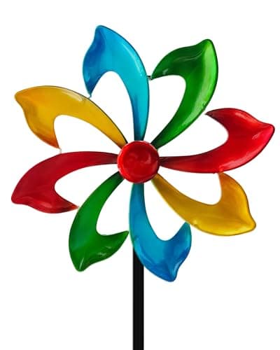 OUISJYER 13" Rainbow Wind Spinner for Outdoor | Dual-Layer Colorful Kinetic Garden Spinner with Smooth Silent Rotation, Adjustable Height, Stable Ground Stake & Metal Yard Decor for Garden Patio Lawn - Image 1
