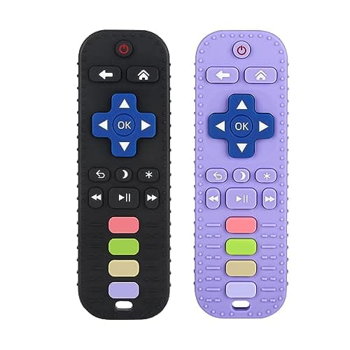 Chuya Baby Remote Control Teether Toy Chew Toy for Babies 3-24 Months Teething Relief Baby Toys for Infants Black+Purple - Image 1