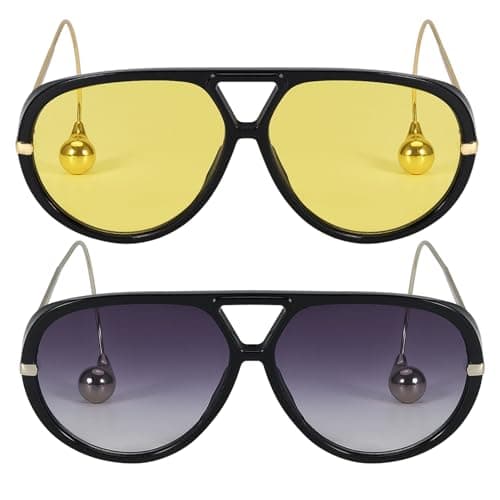 SODQW 2 Pack Oversized Aviator Sunglasses for Women Men With Earring Trendy Large Big Double Bridge 2025 Shades - Image 1