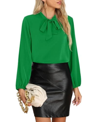 CZYINXIAN Womens Bow Tie Neck Chiffon Blouse Long Sleeve Blouse Shirt for Formal Wear(Bright Green,Small) - Image 1