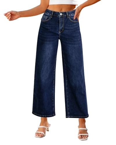 luvamia Wide Leg Jeans Woman Trendy Cropped Jeans for Women Baggy Jeans High Waisted Dark Blue Womens Wide Leg Crop Jeans Women Jeans Wide Leg Pants Woman Size XX-Large Fits Size 20 Size 22 - Image 1