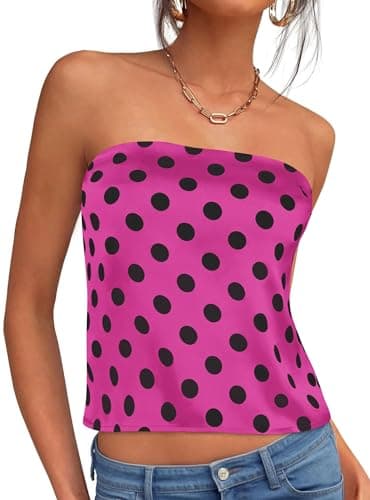 PRETTYGARDEN Strapless Tube Tops for Women 2026 Summer Sleeveless Backless Polka Dot Going Out Top Bandeau Cute Y2k Shirt (Dot Rose Red Black,Large) - Image 1