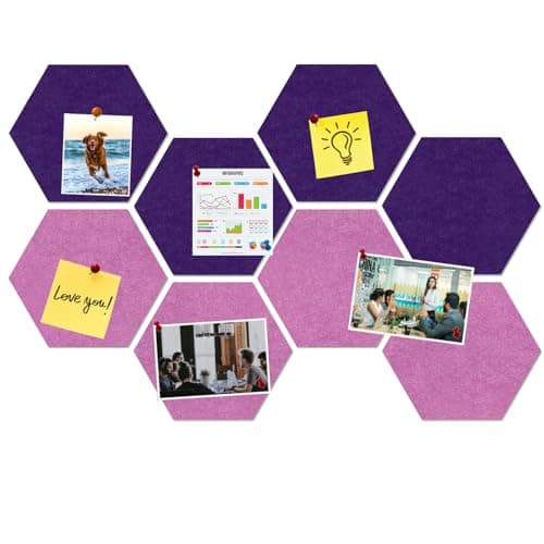HULAVO Large Hexagon Felt Cork Board Tiles, Self Adhesive DIY Felt Bulletin Board Pin Board with 35 Pushpins for Office School Home Wall Decor(Purple+Light Purple) - Image 1