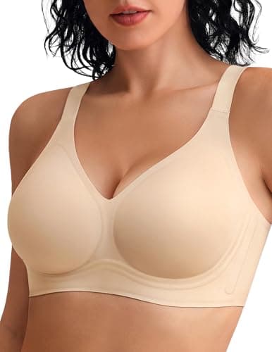 Leviace Wireless Jelly Bras for Women with Support - Anti-Slip Wide Straps Push Up Full Coverage Plunge Seamless Padded T-shirt Bralette No Underwire Soft Invisible Back Smoothing Sleep Bra, Nude, XXL