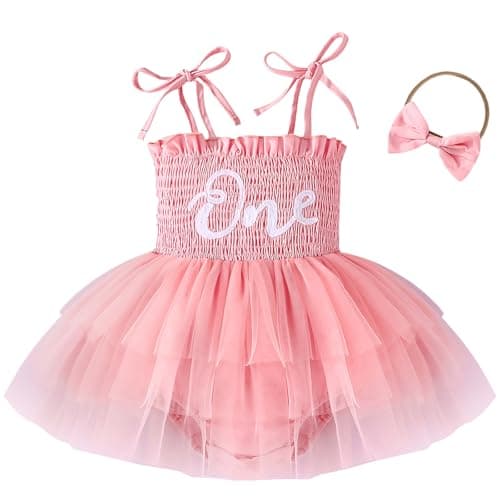 ChuYuKu Baby Girl Summer Dress Sleeveless Tulle Princess Dresses with Headband 1st Birthday Party Outfits Pink - Image 1