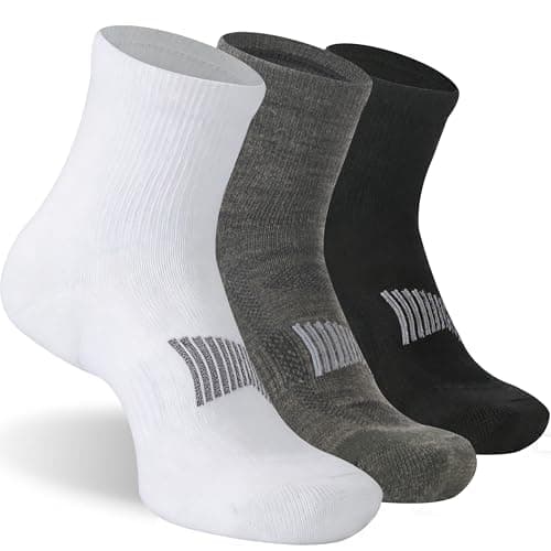 RTZAT 3 Pairs Men's Women's 90% Merino Wool Ankle Athletic Business Casual Running Moisture Wicking Arch Support Everyday Thin Wool Socks, Black Whlte Green, Large - Image 1