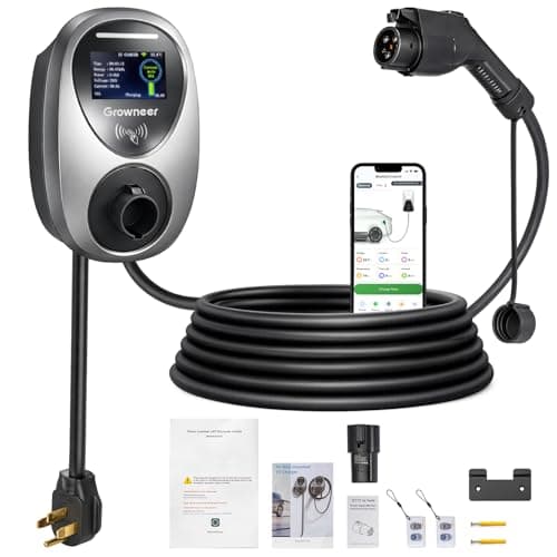 GROWNEER Level 2 EV Charger 48 Amp, 240V NEMA 14-50 Plug, 25FT Portable Electric Vehicle Charger with J1772 Connector & Tesla Adapter, LCD Display, Wall-Mounted Home EV Charging Station - Image 1