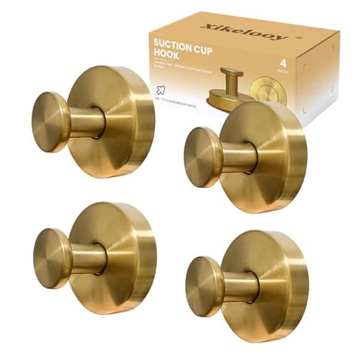Xikelooy Suction Cup Hooks, Suction Cup Hooks for Shower,Removable Towel Hooks for Bathroom Window Glass Door Wall, Bath Robe Looafh Wreath Hook for Hanging (Gold) - Image 1