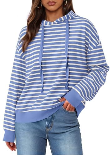 KIRUNDO Womens Striped Hoodies Sweatshirt 2026 Fall Long Sleeve Color Block Drawstring Casual Loose Pullover Top Y2K Clothes(Blue, Small) - Image 1