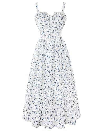Corset Dress for Women Floral Flowy Summer Dress Cottagecore Sundress 2026 White Blue Floral M