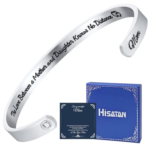 Hisatan Appreciation Mother Gifts for Women, Inspirational Mom Bracelet Gifts Silver Cuff Bangle Womens Bracelet, Stainless Steel Zirconia Jewelry Love of 2026 for Her - Image 1
