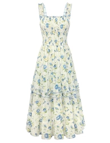 Scarlet Darkness Floral Dress for Women 2026 Flowy Sundress Smocked Cottagecore Dresses Yellow Blue XL - Image 1