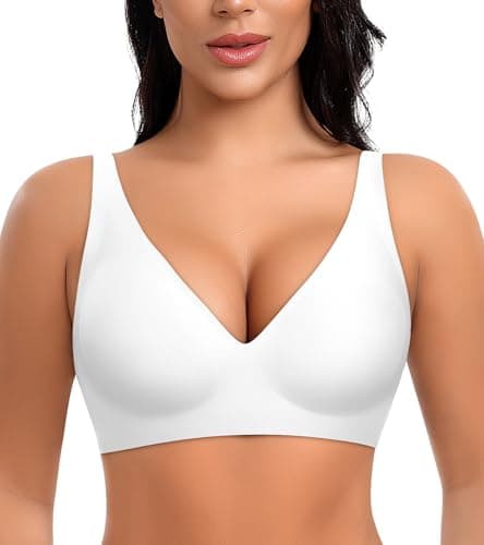 Ganado Deep V Wireless Bras for Women No Underwire Push Up Seamless Padded Comfort Bra Supportive Wirefree Bralette (White, XX-Large) - Image 1