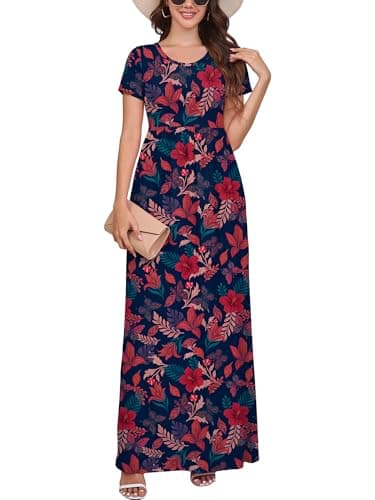 DEARCASE Women's Short Sleeve Maxi Dresses Butterfly Tropical Flowers Large Loose A-line Casual Party Spring Summer Flowy Beach Sundress Hawaiian Boho Vacation Casual Long Dress with Pockets - Image 1