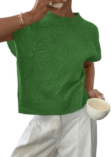 PRETTYGARDEN Women's 2026 Spring Sweater Vest Trendy Flower Knit Short Sleeve Cute Pullover Tank Tops Summer Fashion Clothing (Green,X-Large) - Image 1