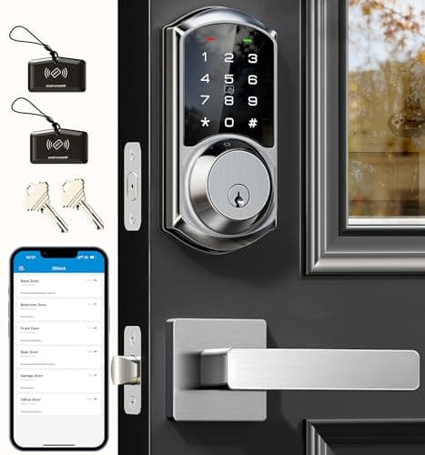 Veise VE06-L Smart Locks with 2 Lever Handle Set, App Control, Keyless Entry Deadbolt for Front Door, Electronic Digital Touchscreen Keypad, Auto Lock, Waterproof, Easy Installation, Satin Nickel - Image 1