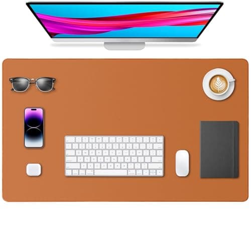 Yuwiiuuo Leather Desk Pad Protector, Office Desk Mat, Large Mouse Pad, Non-Slip PU Leather Desk Blotter, Waterproof Computer Desk Writing Pad for Office and Home (Brown, 23.6" x 13.7") - Image 1