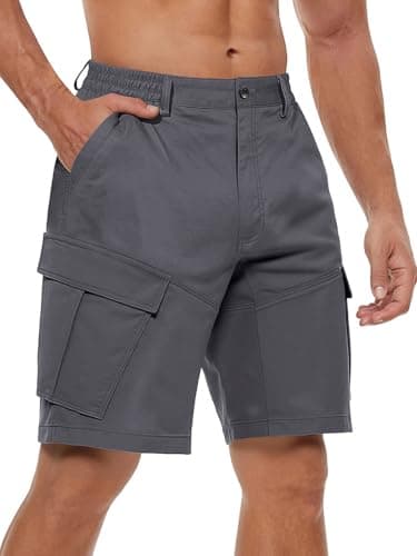 TRFIC Mens Cargo Shorts 10" Inseam Casual Stretch Shorts with 6 Pockets Button Closure for Summer Work Outdoor Dark Gray - Image 1
