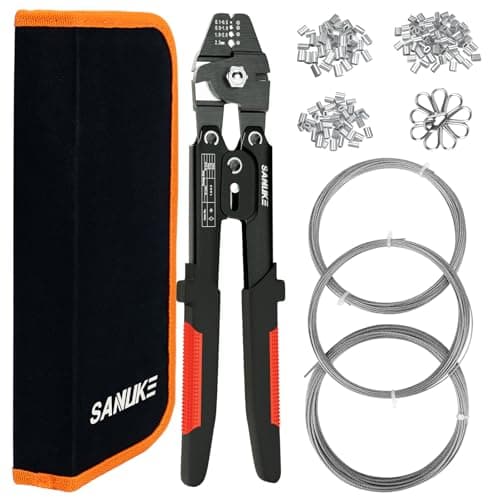Sanuke Wire Rope Crimping Tool for 3/64 5/64 1/16 Wire Rope with 3 Sizes Stainless Steel Cable, 150pcs Crimping Loop Sleeves, 10pcs Thimbles and A Portable Bag - Image 1
