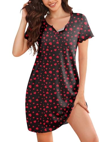ouansyltg Nightgowns for Women Short Sleeve Button down Sleep Shirts Henley Sleepwear Soft Sleep Dress with Pockets - Image 1