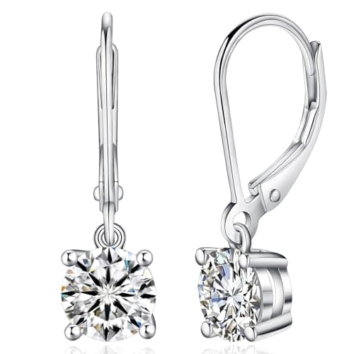 YODEWA Moissanite Earrings for Women, 1CT/Pair D Color Brilliant Round Cut 18K White Gold Plated Sterling Silver Leverback Drop Dangle Earrings 5.0mm - Image 1