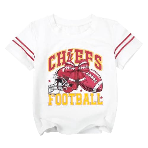 Football Shirt Boys Girls Game Day Shirts Kids Superbowl Fans Tee Football Helmet Graphic Short Sleeve Tops White - Image 1