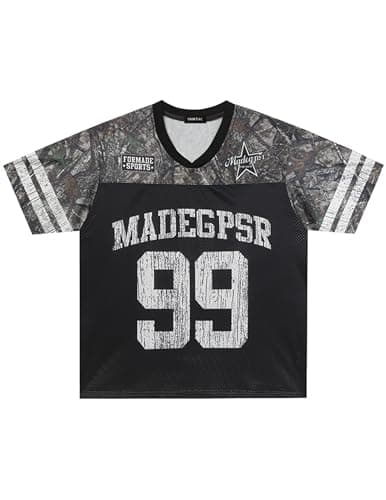 Vamtac Jersey Shirts for Men Y2k Oversized Graphic Mesh Jersey Tshirts 90s Drop Shoulder V Neck Summer Tee Black - Image 1
