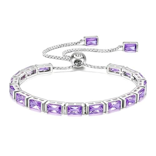Cacupol Birthstone Tennis Bracelet for Women Sterling Silver Adjustable Chain Fine Hypoallergenic Jewelry Anniversary Birthday Gifts - Image 1