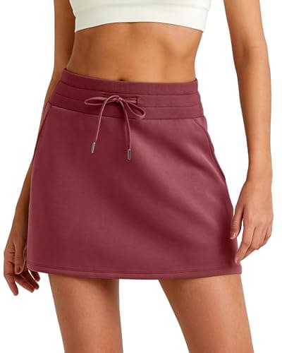 G4Free Skirts for Women with Pockets Soft Elastic Waistband Summer High Waisted Drawstring Lounge Skirt (Wine,S) - Image 1