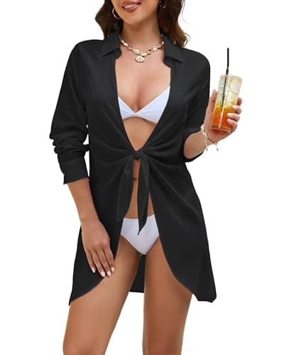 Bsubseach Swimsuit Coverup for Women Millie Tie Beach Dresses Long Sleeve Shirt Bathing Suit Cover Up Summer Outfits Black L - Image 1