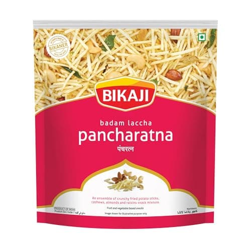 Bikaji Badam Laccha Pancharatna 12.34 oz (350g), Indian Snacks, Premium Indian Namkeen Snack with Almonds, Cashews & Raisins, Crunchy and Spicy Party Mix, Authentic Taste from Bikaner,Everyday Munching, Tea-Time Treat - Image 1