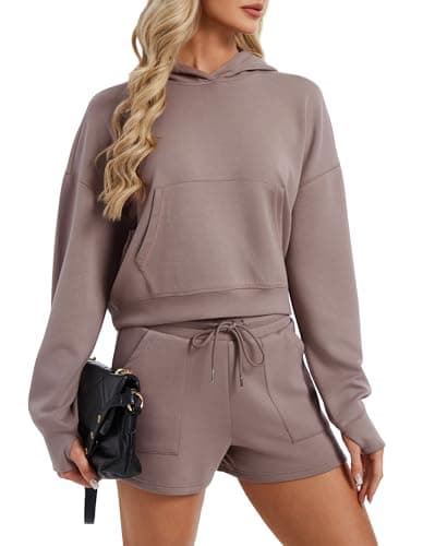 SPECIALMAGIC Women's 2 Piece Scuba Hoodie and Shorts Set Cozy Stretchy Sweatsuit Set Athleisure Outfit Lounge Street Taupe XX-Large - Image 1