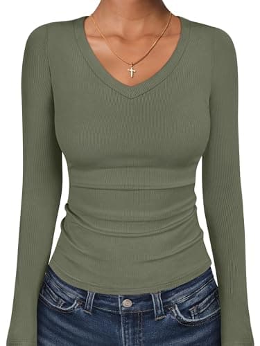 ANRABESS Long Sleeve V Neck Shirts for Women Army Green XXL - Image 1
