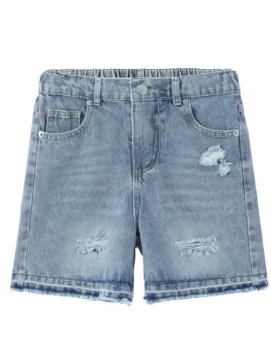 PATPAT Boys Denim Shorts Ripped Holes Soft Elastic Band Jeans Shorts with Pockets Casual Mid Elastic Waist Baggy Jorts Light Blue, 5-6Y - Image 1